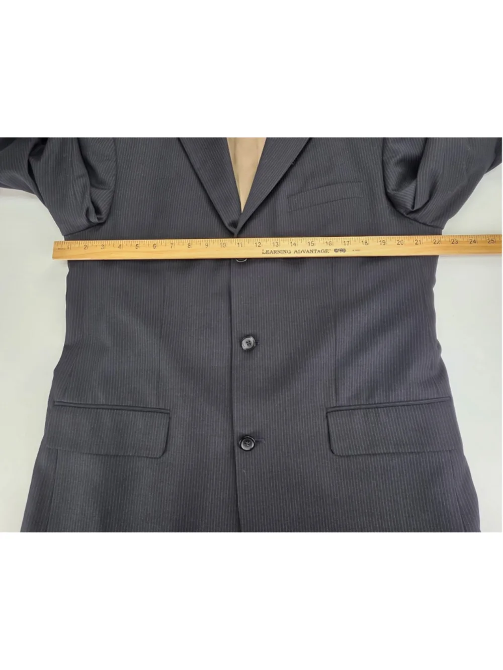 Banana Republic Wool Pinstripe Suit Mens 44R 34x32 Navy 2 Piece Executive